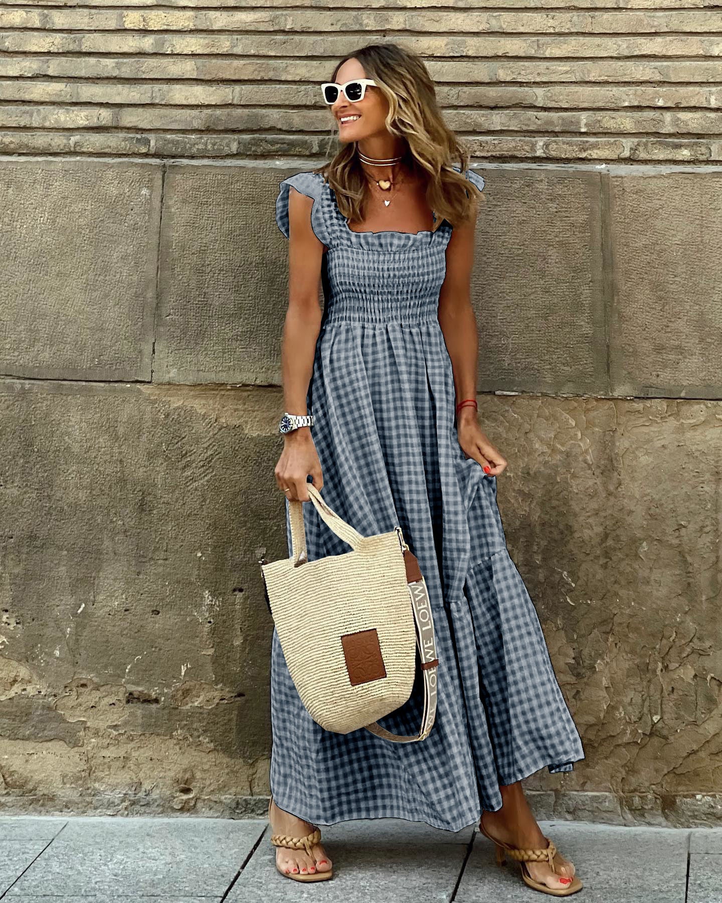 Fiona | Women's Smocked Gingham Maxi Dress