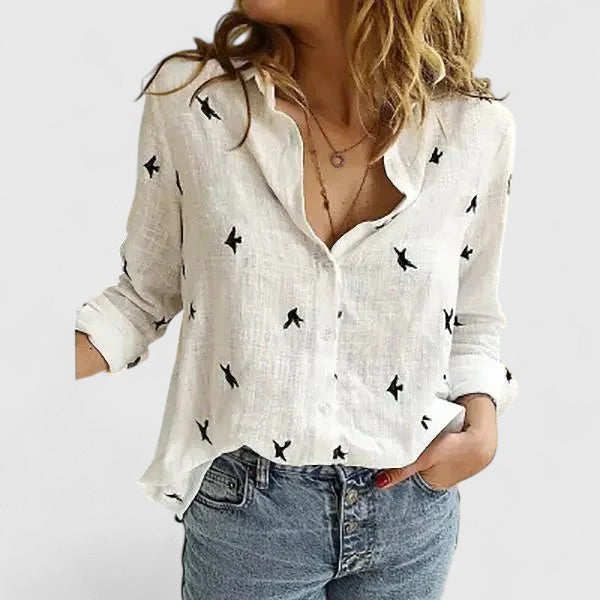Linnea | Women's Linen-Look Button-Down Shirt with Lapel Collar