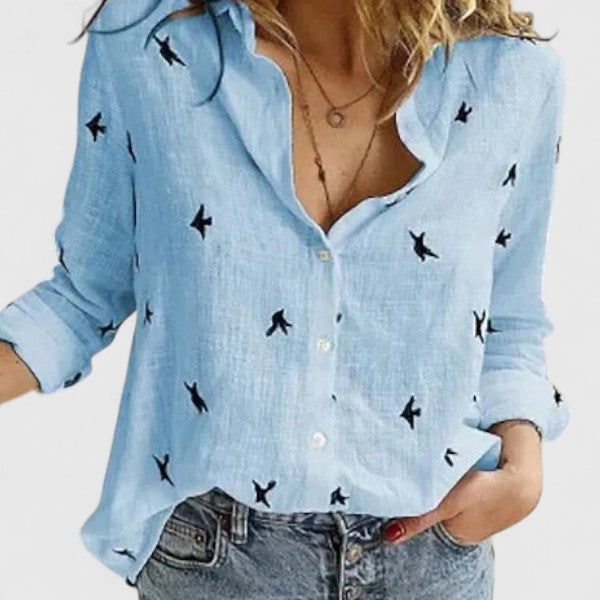 Linnea | Women's Linen-Look Button-Down Shirt with Lapel Collar