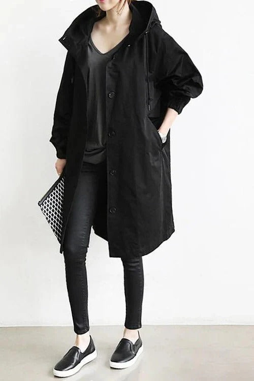 Hooded Trench Coat in Black