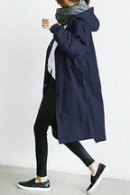 Hooded Trench Coat in Marine