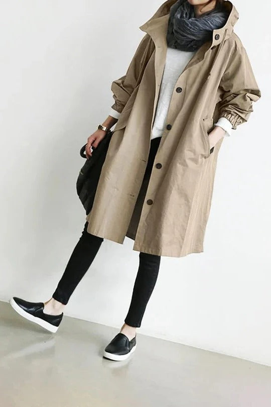 Hooded Trench Coat in Beige