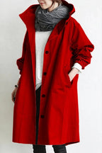 Hooded Trench Coat in Red