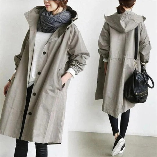 Hooded Trench Coat in Light gray