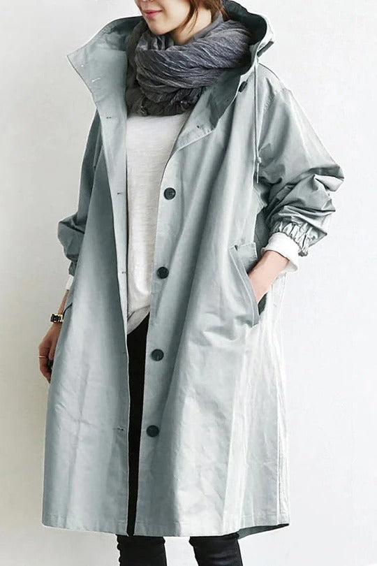 Hooded Trench Coat in GrayIce