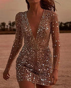 Sequin V-Neck Evening Dress
