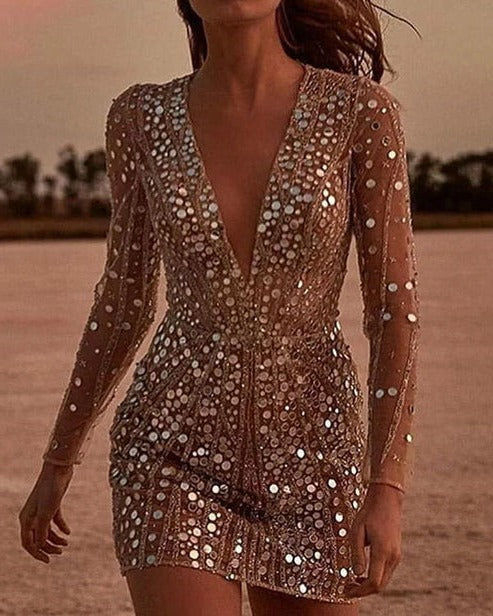 Sequin V-Neck Evening Dress