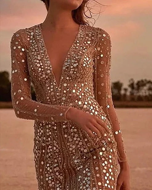 Sequin V-Neck Evening Dress