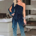 Women's One-Shoulder Ombre Disco Jumpsuit