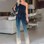Women's One-Shoulder Ombre Disco Jumpsuit