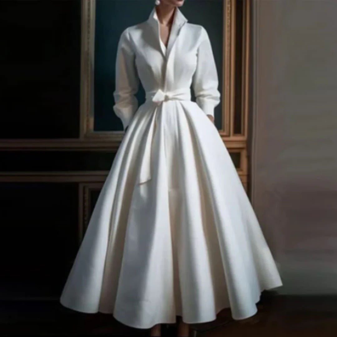 Vintage inspired shirt collar dress in white