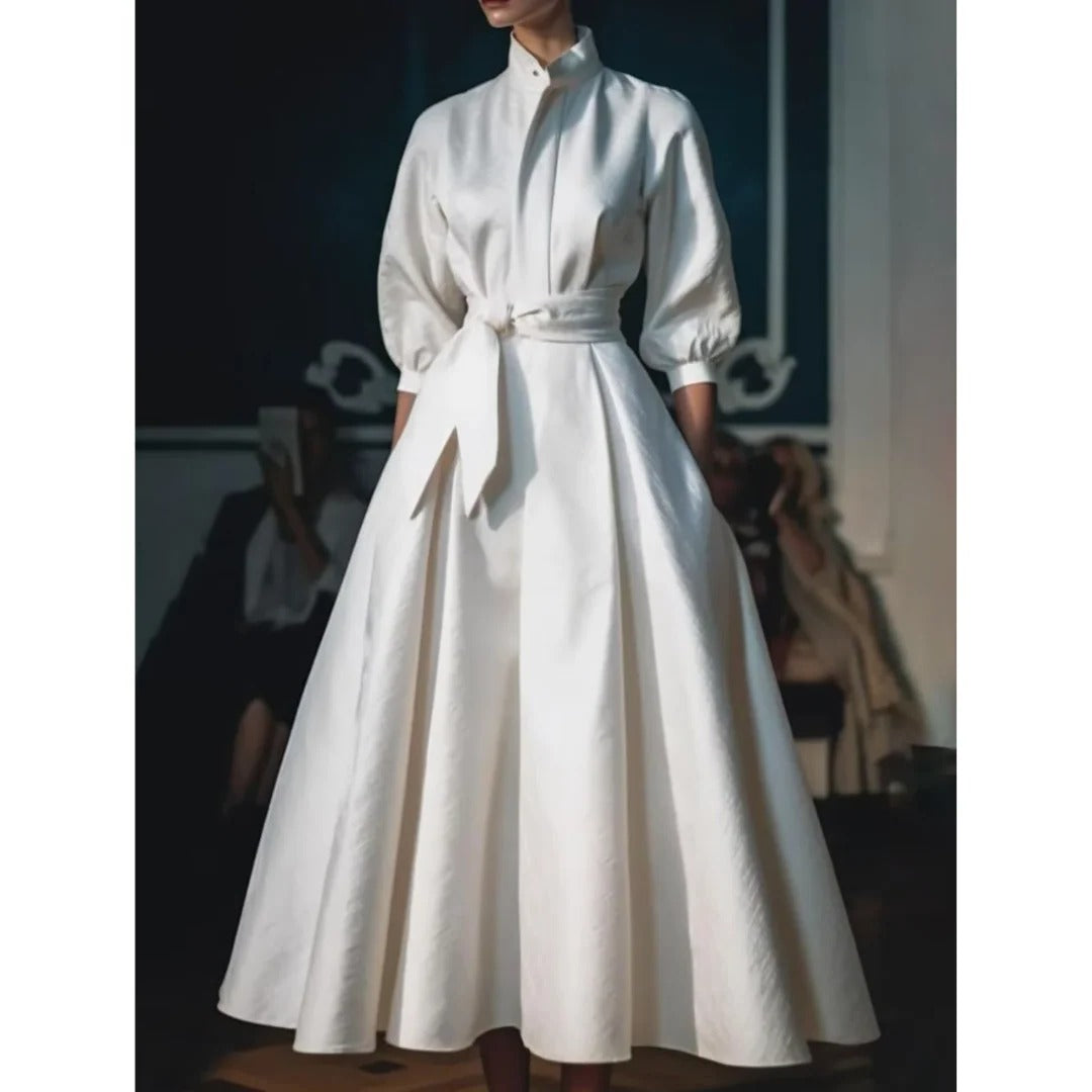 Vintage inspired shirt collar dress side view
