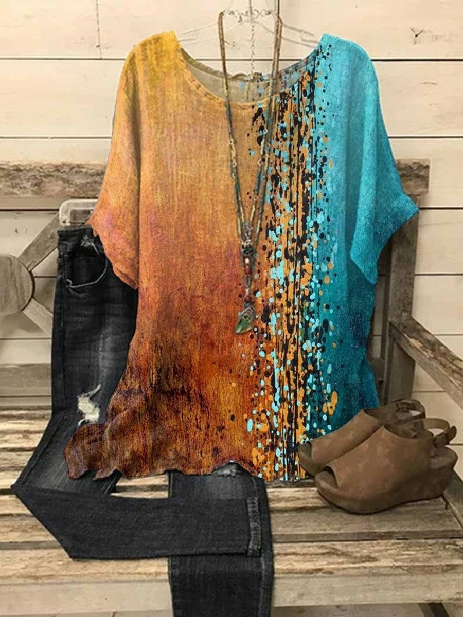 Colorful Casual Half Sleeve Splicing Blouse