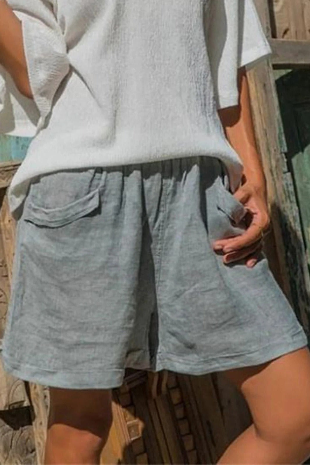 Casual Loose Shorts with Pockets - Gray