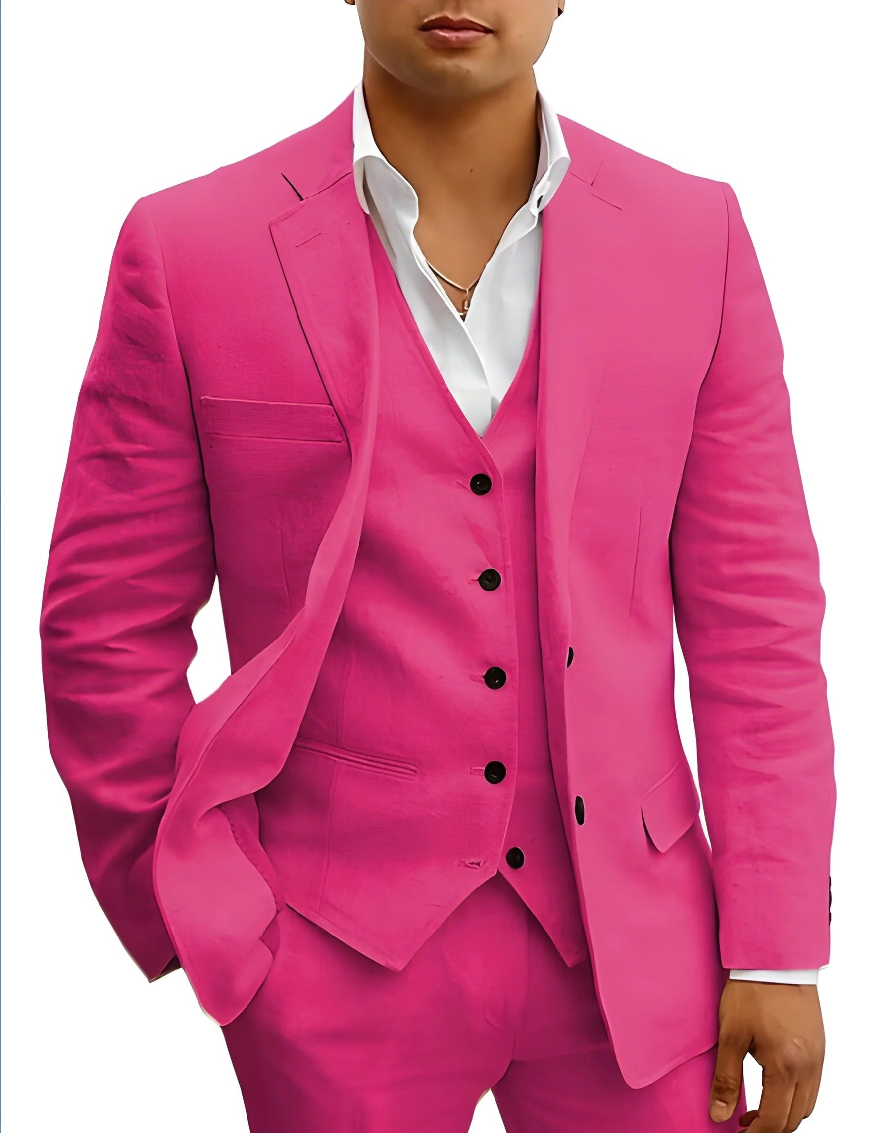 Men's three-piece summer suit in pink-red
