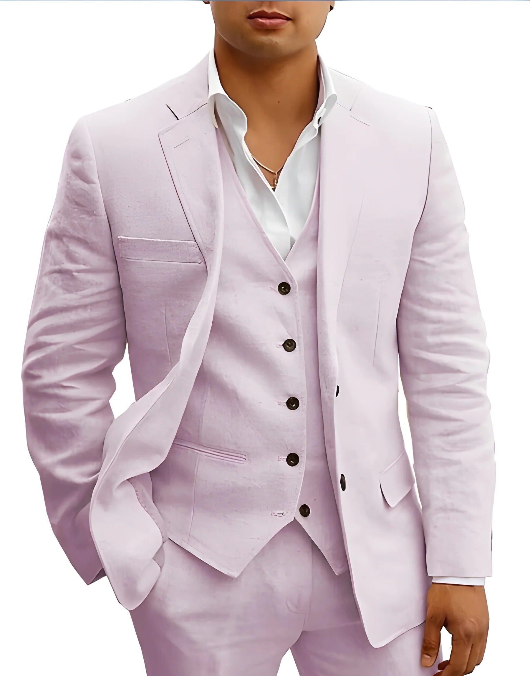 Men's three-piece summer suit in light pink