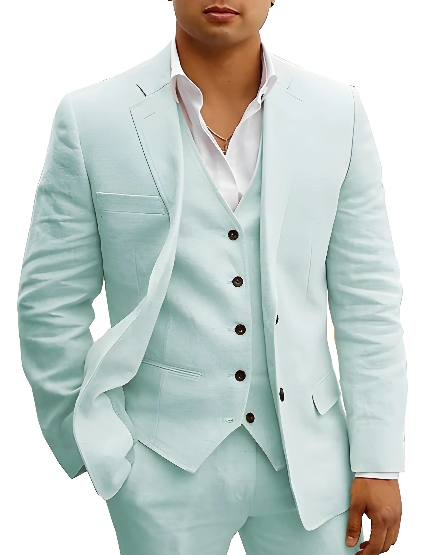 Men's three-piece summer suit in light green