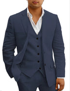 Men's three-piece summer suit in navy blue