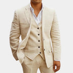Men's three-piece summer suit in beige