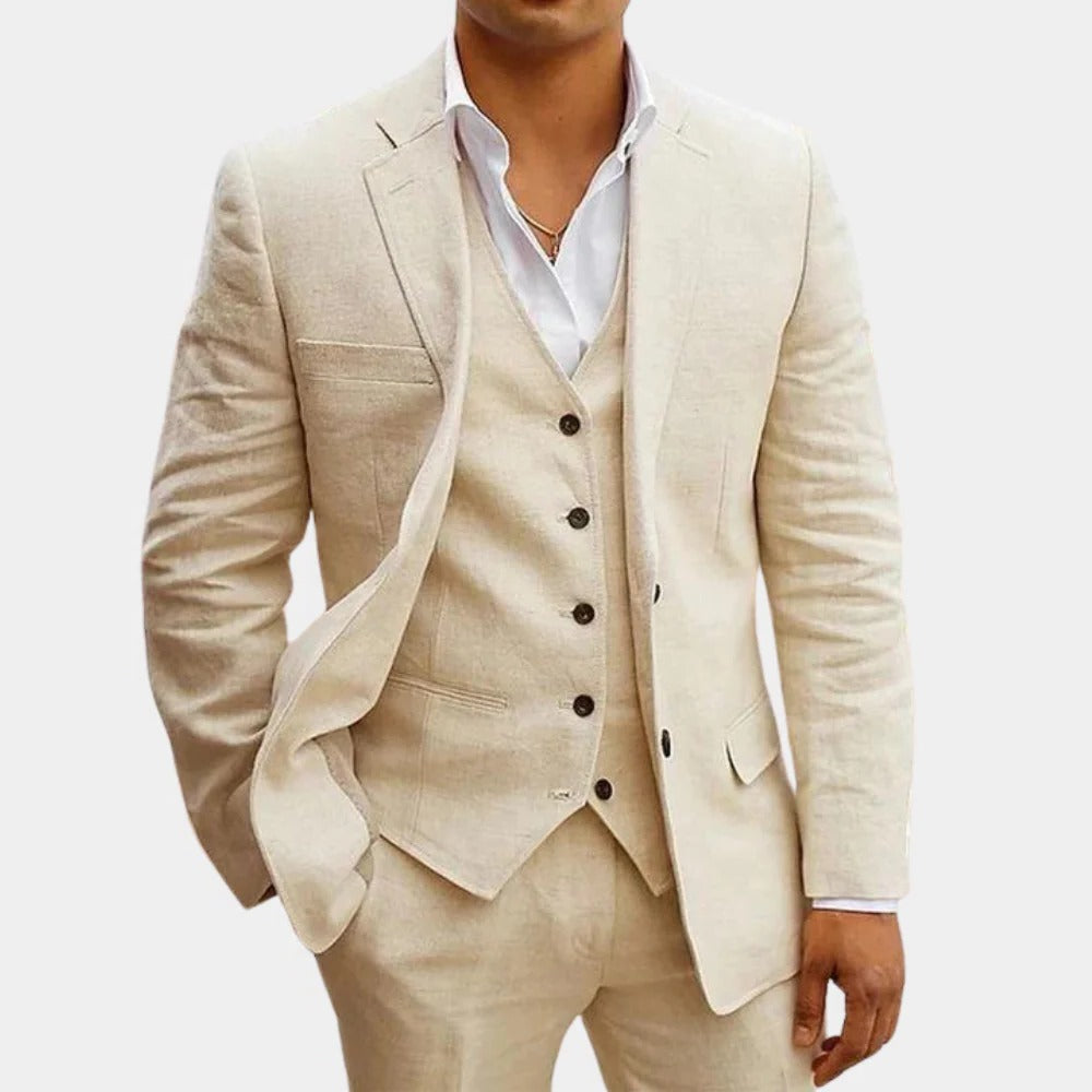 Men's three-piece summer suit in beige