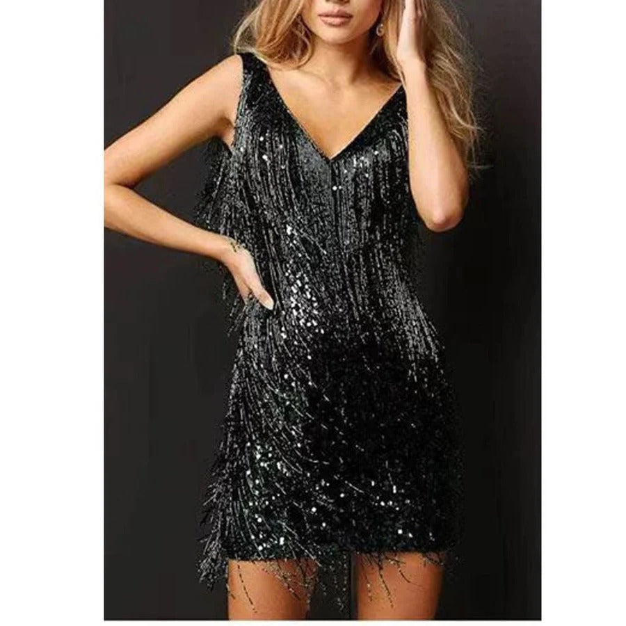 Fringe Cocktail Dress - Black