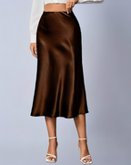 Women's Satin Midi Skirt Slip Style - High Waist Silk A-Line, Office, Wedding Guest, Bridesmaid