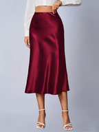 Women's Satin Midi Skirt Slip Style - High Waist Silk A-Line, Office, Wedding Guest, Bridesmaid