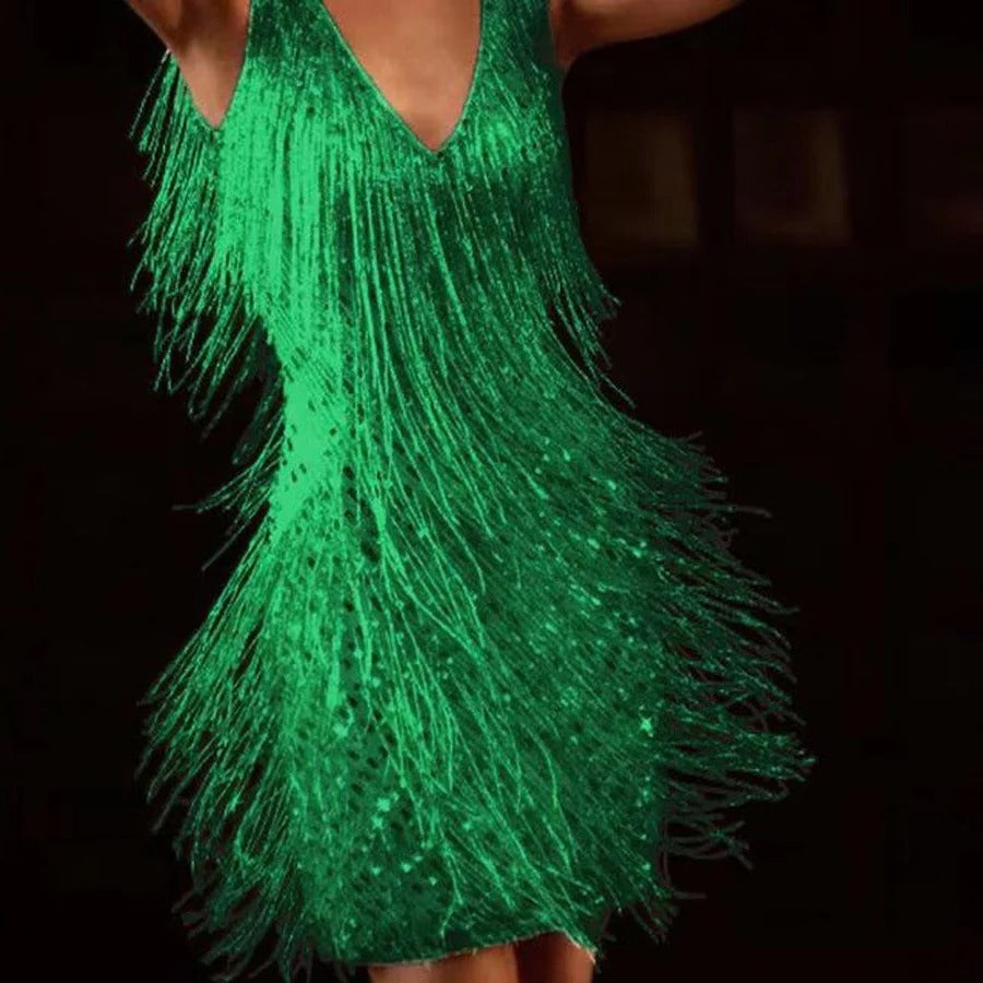 Fringe Cocktail Dress - Green