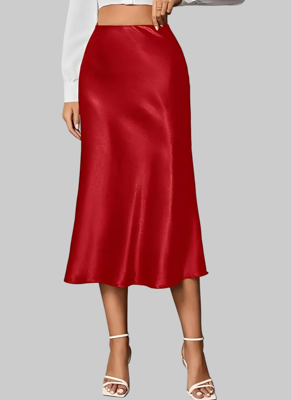 Women's Satin Midi Skirt Slip Style - High Waist Silk A-Line, Office, Wedding Guest, Bridesmaid