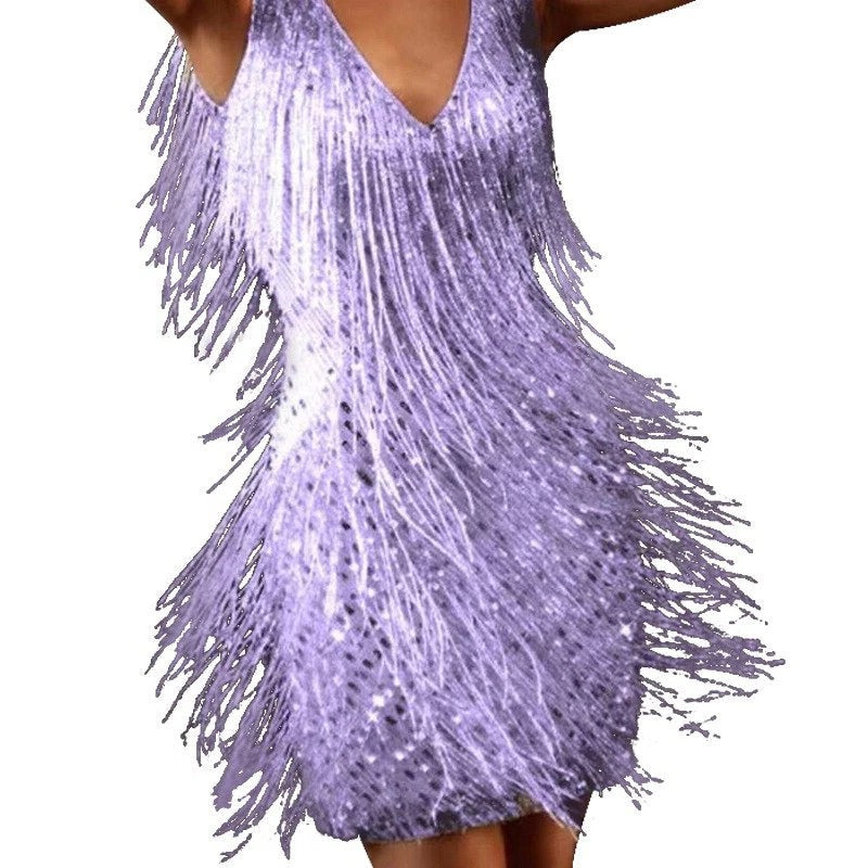 Fringe Cocktail Dress - Purple