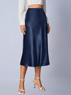 Women's Satin Midi Skirt Slip Style - High Waist Silk A-Line, Office, Wedding Guest, Bridesmaid