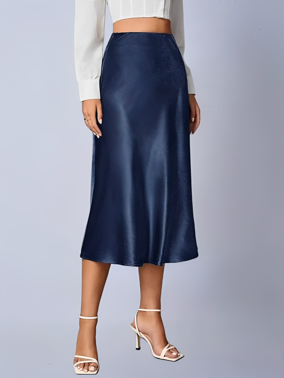 Women's Satin Midi Skirt Slip Style - High Waist Silk A-Line, Office, Wedding Guest, Bridesmaid