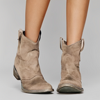 Women’s Vintage Western Ankle Boots – Pointed Toe Low Heel Slip-On Booties