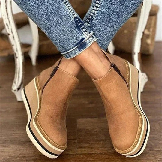Women's Low Ankle Boots - Beige