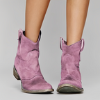 Women’s Vintage Western Ankle Boots – Pointed Toe Low Heel Slip-On Booties