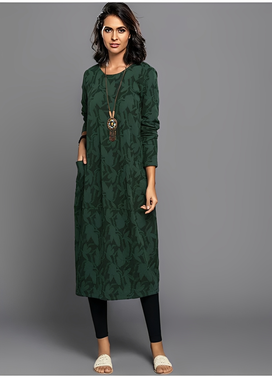 Long Sleeve Midi Dress With Pockets