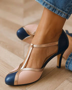 Violet blue T-strap heels