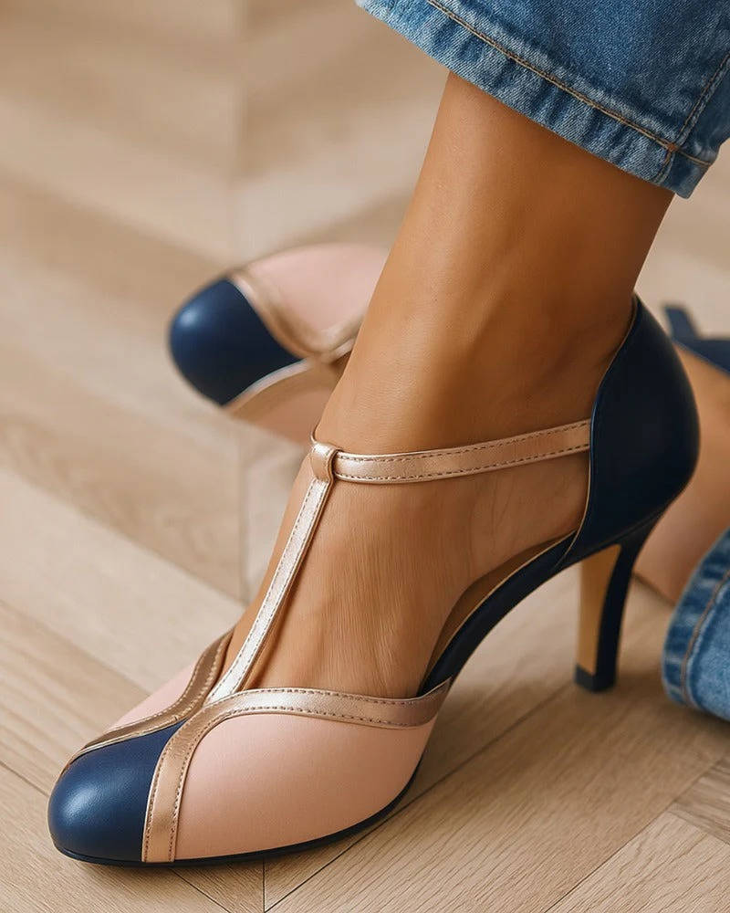 Violet blue T-strap heels