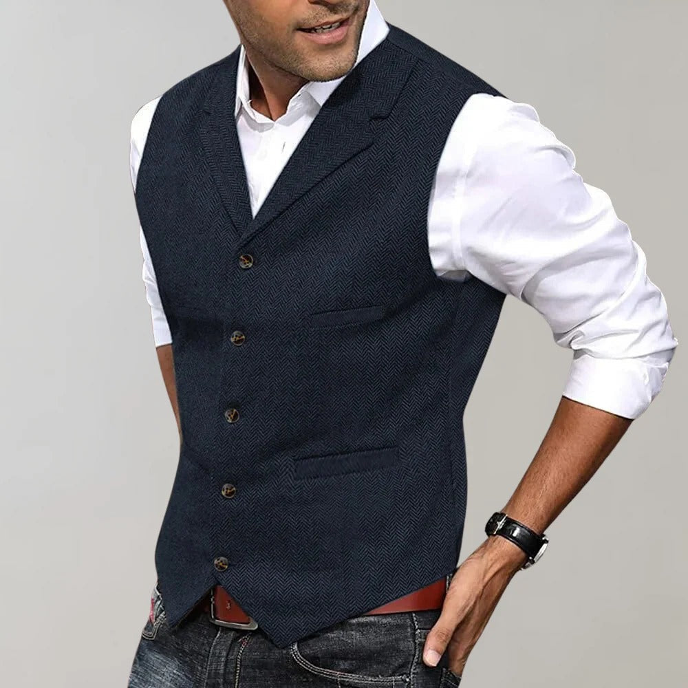 Men's Formal Herringbone Pattern Vest