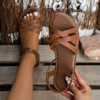 Women's Tan Leather Strappy Sandals