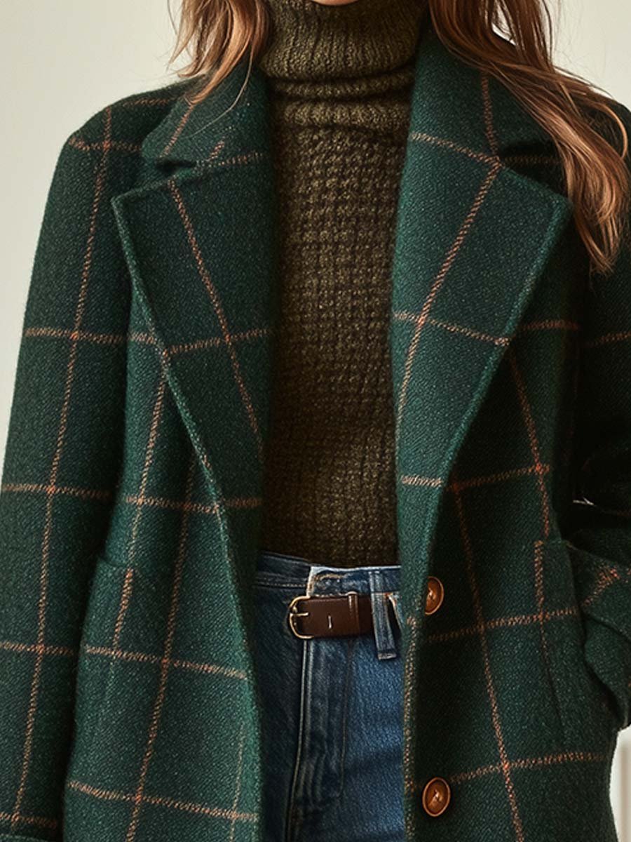 Harlow Wool Check Coat detail