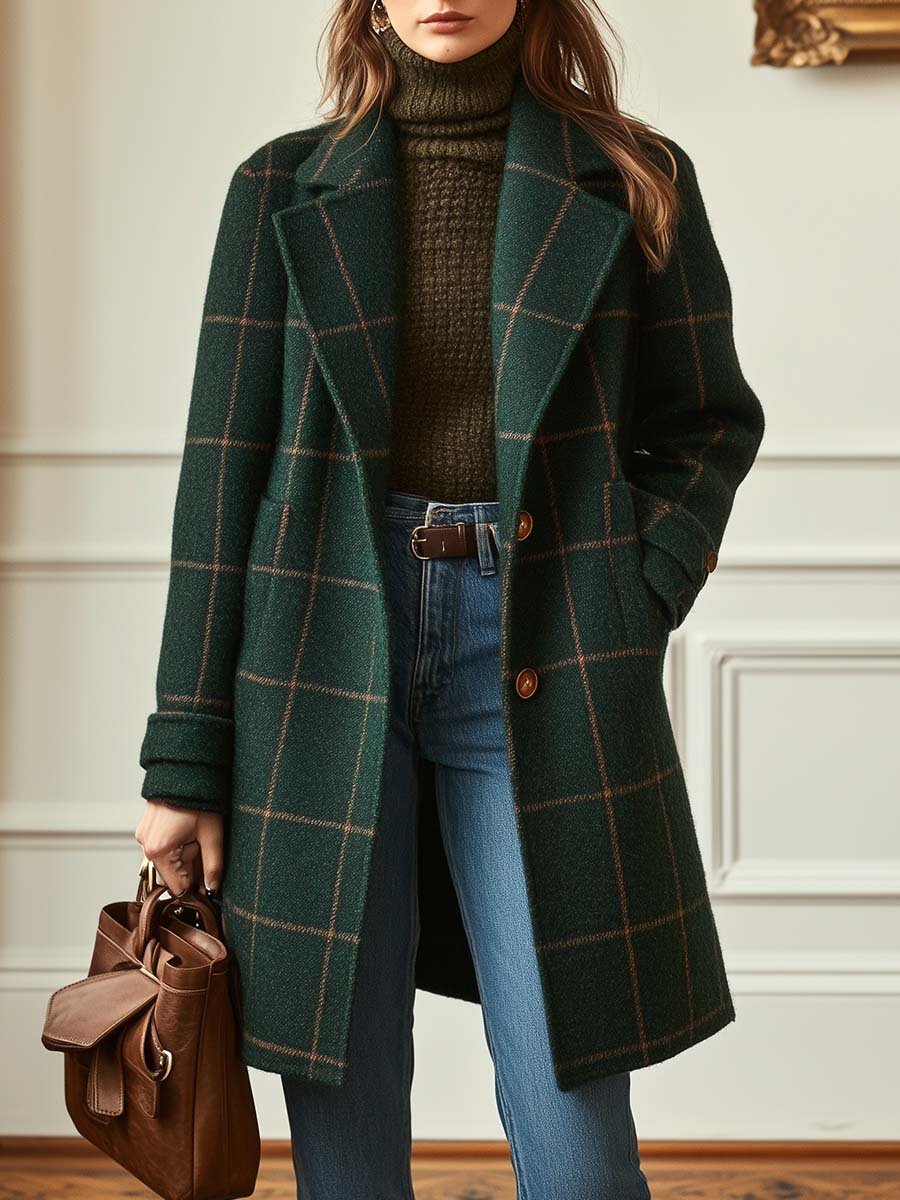 Harlow Wool Check Coat Dark Green