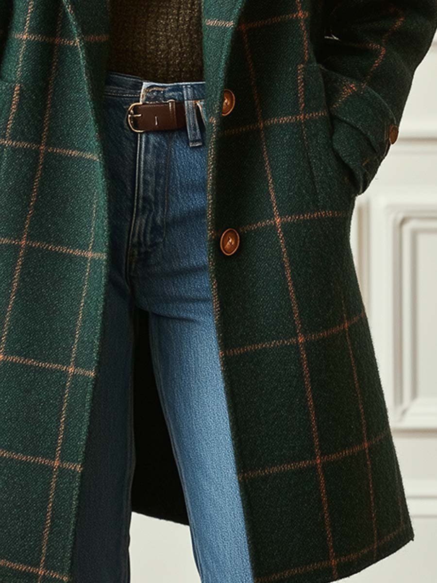 Harlow Wool Check Coat detail view