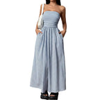 Long pocket dress for women strapless sleeveless floor length maxi dress