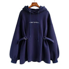 Medium length loose hoodie jacket for women casual pullover sweatshirt