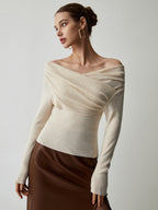 Off Shoulder Wrap Long Sleeve Knit Top front view