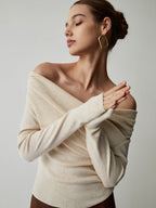 Off Shoulder Wrap Long Sleeve Knit Top wrap detail