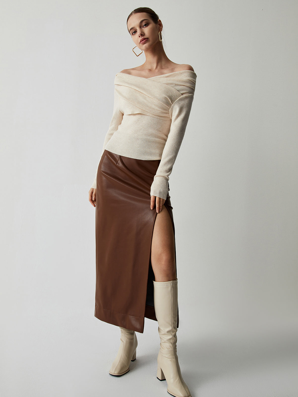 Off Shoulder Wrap Long Sleeve Knit Top detail
