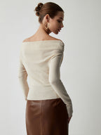 Off Shoulder Wrap Long Sleeve Knit Top detail