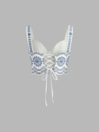 Printed sleeveless tie back skirt set detail view